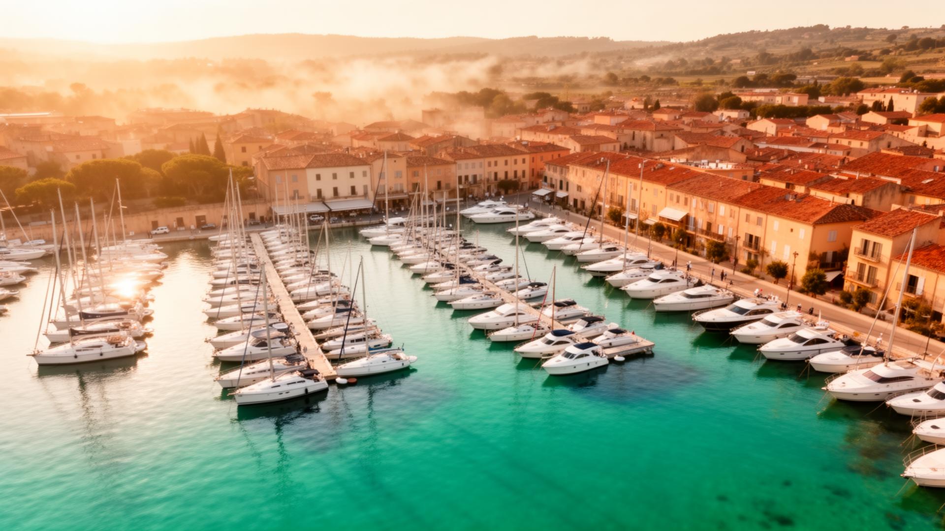 Marina méditerranéenne au coucher du soleil
